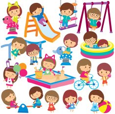 kids at playground clip art set