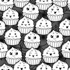 Seamless halloween kawaii cartoon pattern with cute cupcakes