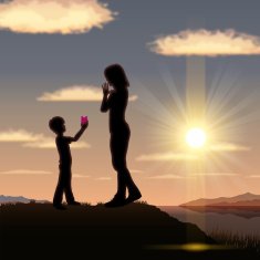 Mother's Day background Mother and child in the sunset N10