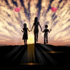 Mother's Day background Mother and children in the sunset N5