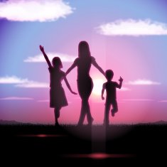 Mother's Day background Mother and children in the sunset N7