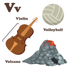 Alphabet V letter Volcano Volleyball Violin