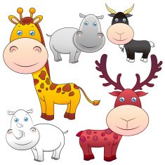 five animals on white background N2