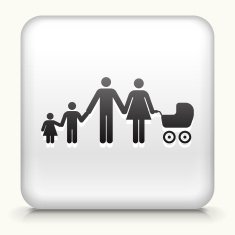 White Square Button with Family Icon
