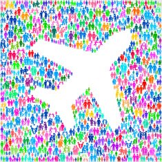 Airplane Taking Off on vector family pattern Background