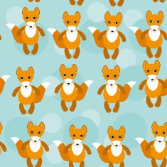 Seamless pattern with funny cute fox animal on blue background