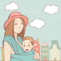 Happy mother with baby in sling