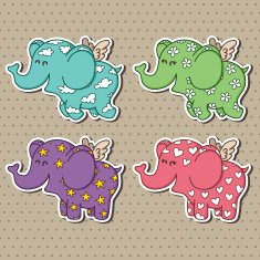 Cute doodle flying elephants collection