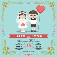 Wedding invitation with baby Bride groom floral frame
