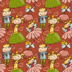 cute childlike seamless pattern with little fairy prince and princesse