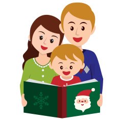 Reading story book in Christmas time with family