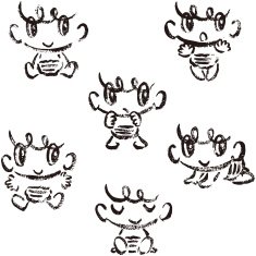 Six poses of hand-drawn baby
