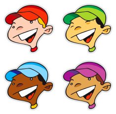 Smiling Cartoon Heads - 4 Ethnic Boys