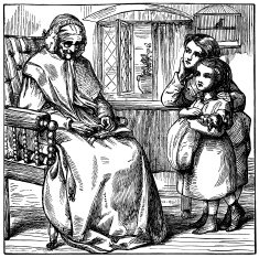 Two little girls with an old lady