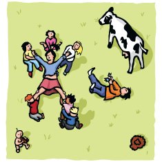 Children pulling mum in all directions
