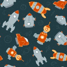 Cartoon spaceships Seamless pattern Print