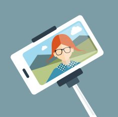 Selfie set photo illustration Young girl making self portrait Vector