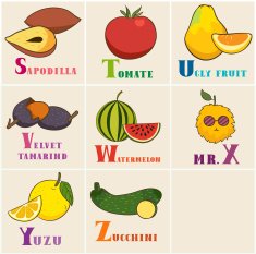 Alphabet & Fruit Vector Set From S to Z Illustration