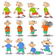 Cartoon illustrations of character isolated on white