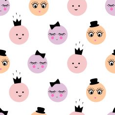 Seamless pattern with abstract cartoon funny female faces