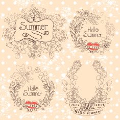 Stylish Vintage floral label with butterflies bees Hellow summer