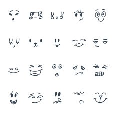 Set of funny faces with different expressions Cute cartoon