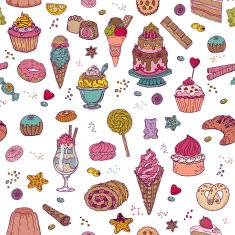 Desserts Background - Seamless Pattern with Cakes and Sweets