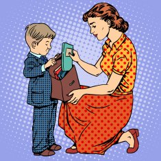 mother help child come to school