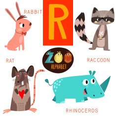 Cute zoo alphabet in vector R letter Funny cartoon animals