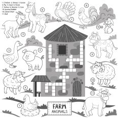 Vector crossword education game for children about farm animals N2