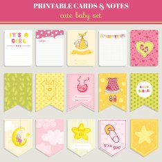 Baby Girl Card Set - for birthday baby shower party