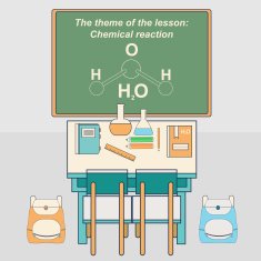 Classroom in school with desk and chalkboard Chemistry class Vector