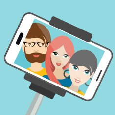 Three friends making summer selfie photo Vector cartoon illustration