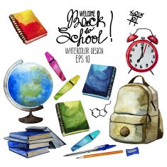 School equipment isolated on white background