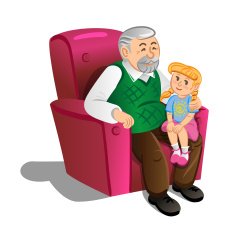 Grandfather with granddaughter Illustration in cartoon style v