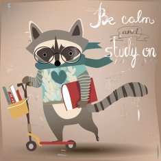 cartoon raccoon on scooter