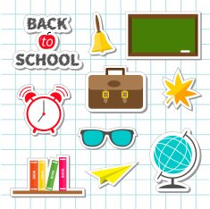Back to school icon set Sticker collection Green board bell N2