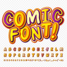 Creative yellow - purple comic font Alphabet comics pop art
