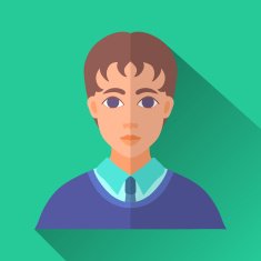 Young student male character square flat icon
