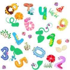 Numbers like insects in seamless pattern