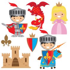 Medieval knight princess and dragon vector illustration N2