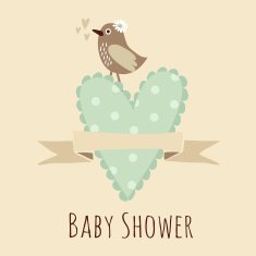 Baby shower invitation birthday card with bird heart