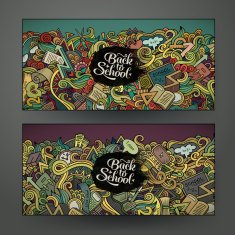 Vector design banner templates set with doodles school