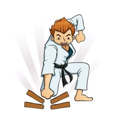 Young Boy Breaking Boards in Karate Uniform