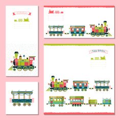 Universal cards with toy train Template Birthday children’s party invitation
