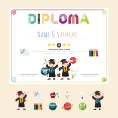 Certificate kids diploma kindergarten template layout backgroun N2