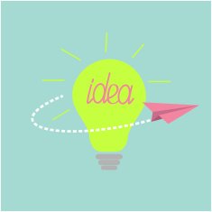 Origami paper plane flying around the idea light bulb Flat