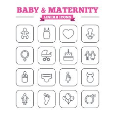 Baby and Maternity linear icons set Thin outline signs Vector N2