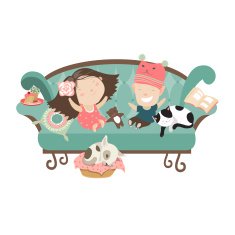 Happy kids sitting on the couch N2