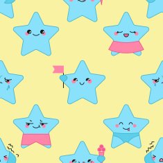 Vector kawaii stars seamless pattern with emotional faces N2